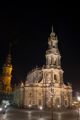 Fototapeta na wymiar Night scene in Dresden, Germany. Cathedral of the Holy Trinity