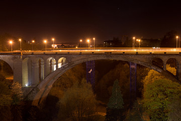 Fototapeta na wymiar Pont Adolphe Bridge in Luxembourg City at night