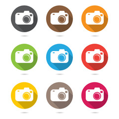 Hipster photo or camera icon set  with shadow