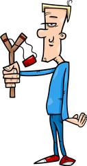 hooligan with slingshot cartoon illustration