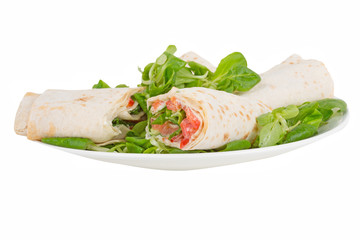 pita bread with salmon on a plate