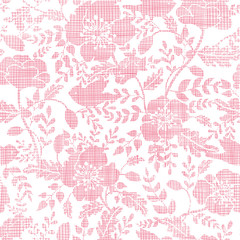Pink textile birds and flowers seamless pattern background