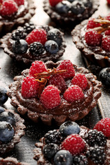 Chocolate tartlets with fresh berries