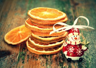 Weihnachtskarte - Schneemann und Orangenscheiben