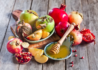 Pomegranate, apples and honey