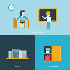 Flat style icon set back school education concept