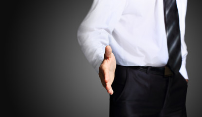 A business man with an open hand ready to seal