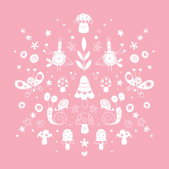 flowers birds snails butterflies mushrooms nature illustration