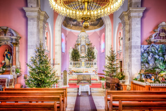 HDR image of the interior of the old church at Christmas