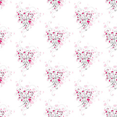 Hearts and swirls on a light background. seamless background