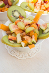 Fruit salad in the white plate
