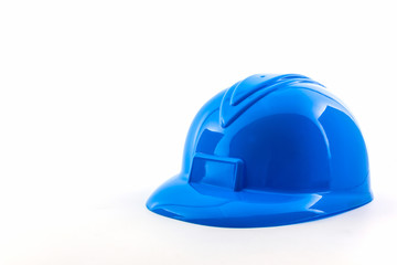 Blue construction helmet .