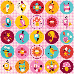 cute characters animals flowers circles nature pattern © aliasching
