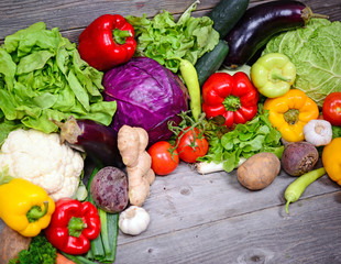 Huge group of fresh vegetables on wooden  table - High quality s