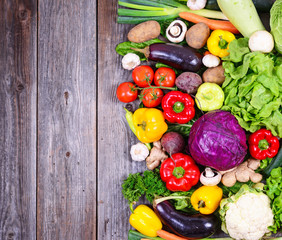 Huge group of fresh vegetables on wooden  table - High quality s