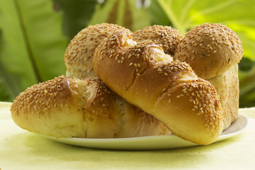 Closed up of Sesame and garlic bread