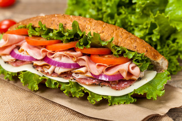 Ham and salad submarine sandwich © Ali Safarov