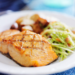 grilled salmon with asian slaw and roasted potatoes