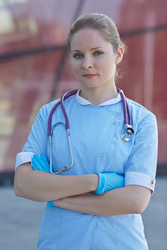 woman doctor with stethoscope
