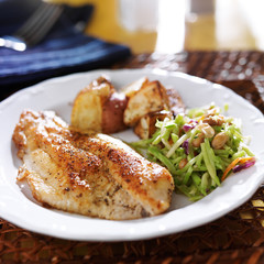 pan fried tilapia with asian slaw and roasted potatoes