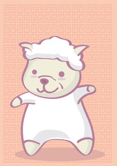 Cute Cartoon Lamb on Chinese Style Pattern Background