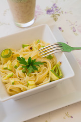 Italian pasta- tagliatelle with zucchini, garlic and fresh parsl