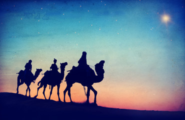Group of People Riding Camel Isolated on Background