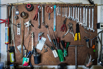 many tools is hung on panel
