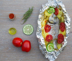 Baked gilthead with vegetables