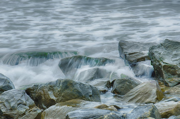 seascape with waves and sand beach