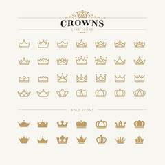 Set of crown line and bold icons © PureSolution