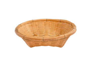 Empty wooden fruit basket on white background