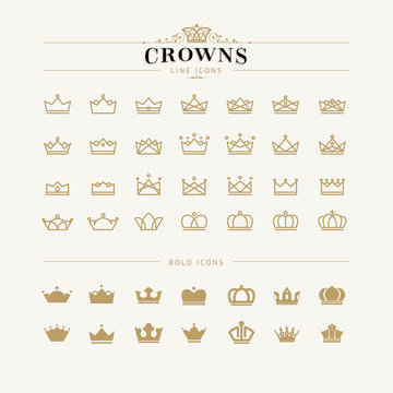 Set of crown line and bold icons