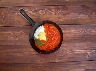 Matbucha and scrambled eggs