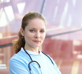 Fototapeta premium woman doctor with stethoscope