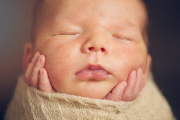 Horizontal portrait of Newborn Baby in cocoon