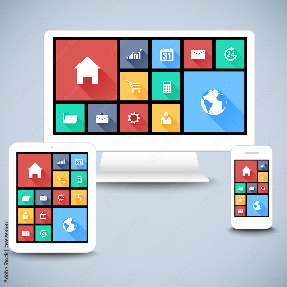 Poster modern flat user interface kit in computer, mobile, tablet