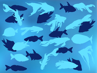 background from blue fishes illustration