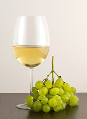 Glass of white wine with green grapes