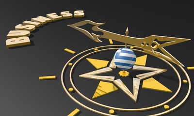 golden compass with greece flag pointing word business
