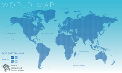 Fototapeta na wymiar World Map #Vector Illustration, Blue Dot Pattern