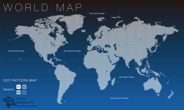 World Map #Vector Illustration, White Dot Pattern
