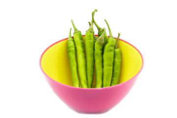 Green pepper and Plastic bowl