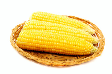 Corn on the cob in a basket.