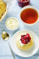 oat scones with cream cheese and caramelised plums