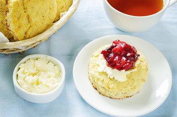 oat scones with cream cheese and caramelised plums