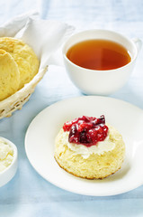 oat scones with cream cheese and caramelised plums