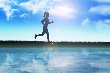 Silhouette of a female figure were jogging in the outdoor