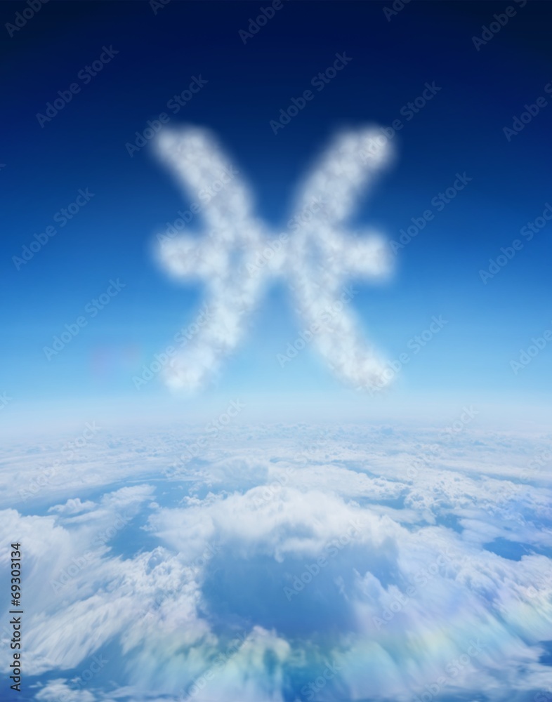 Poster composite image of cloud in shape of pisces star sign