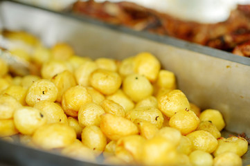 Delicious roasted potatoes a pan